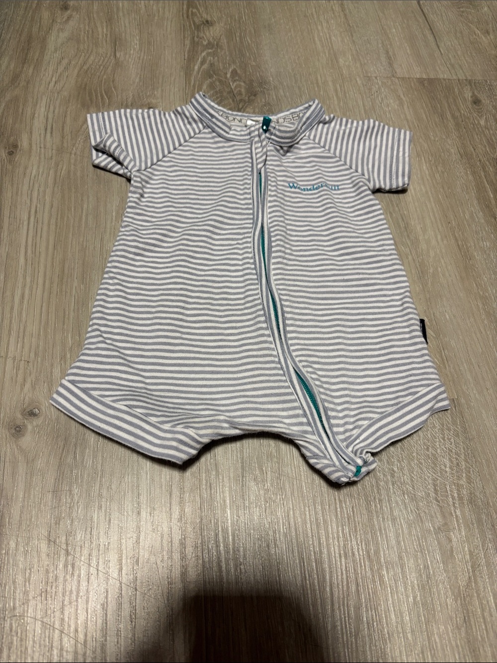Bonds Gray & White Striped Kids One-Piece Romper with Zip